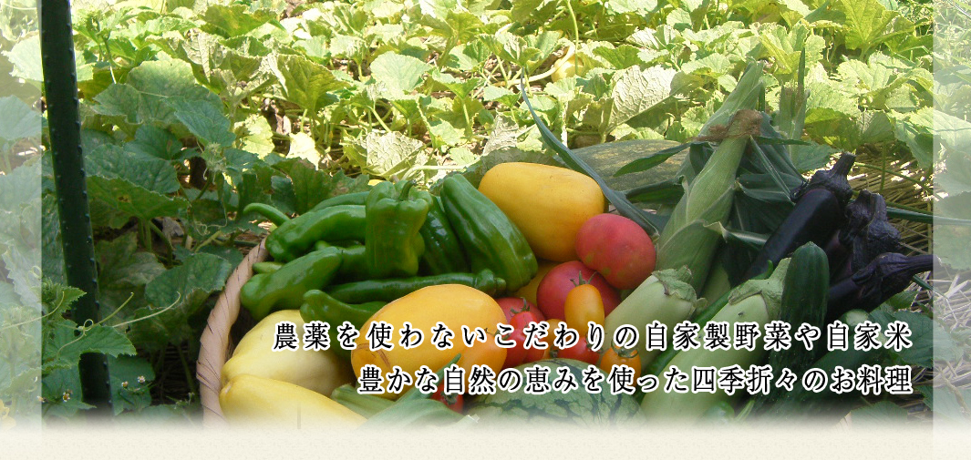 農薬を使わないこだわりの自家製野菜や自家米豊かな自然の恵みを使った四季折々のお料理